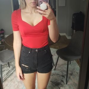 Red Sweetheart neckline Blouse